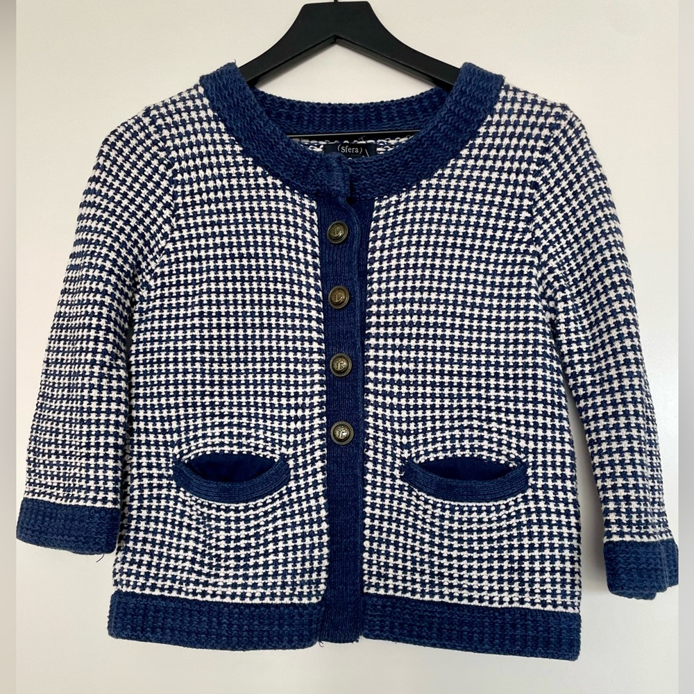 Blue and White Houndstooth Cardigan